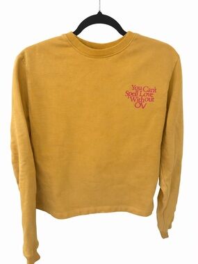Outdoor Voices Mustard Yellow Crewneck Sweatshirt with Pink Logo